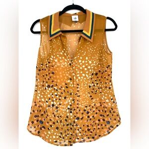 Cabi Cheers Collar Sleeveless Button Down Collared Semi Sheer Ombre Tank Top XS